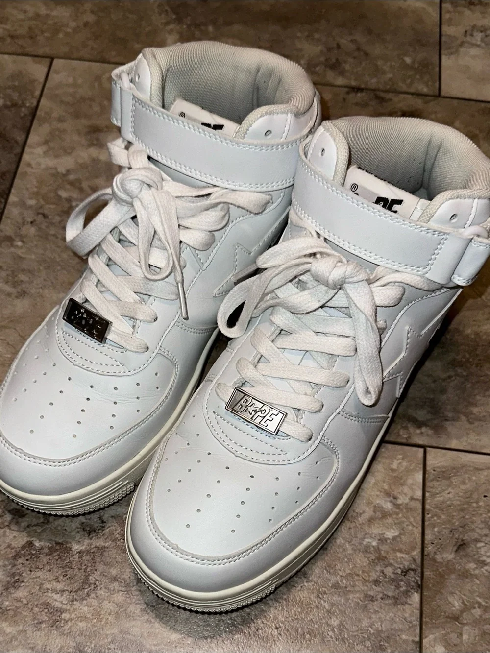 A Bathing Ape BAPE STA Mid White Leather Strap Sneakers Shoes Size 10.5